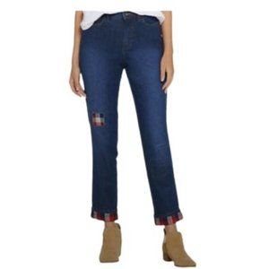 Denim & Co Classic Denim Plaid Patch Ankle Jeans